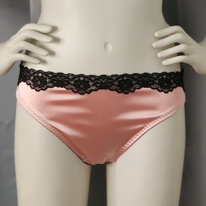 PINK satin panties, black lace trim, bikini brief panties, sexy fit, comfortable
