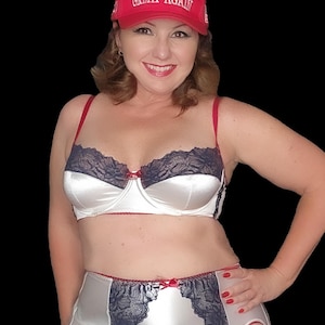 Red White and blue satin and lace lingerie bra /blue lace/ USA/ Maga conservative clothing-