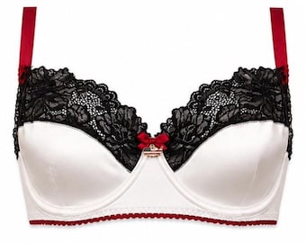 Patriotic Satin Lace Bra, USA Balconette Lingerie