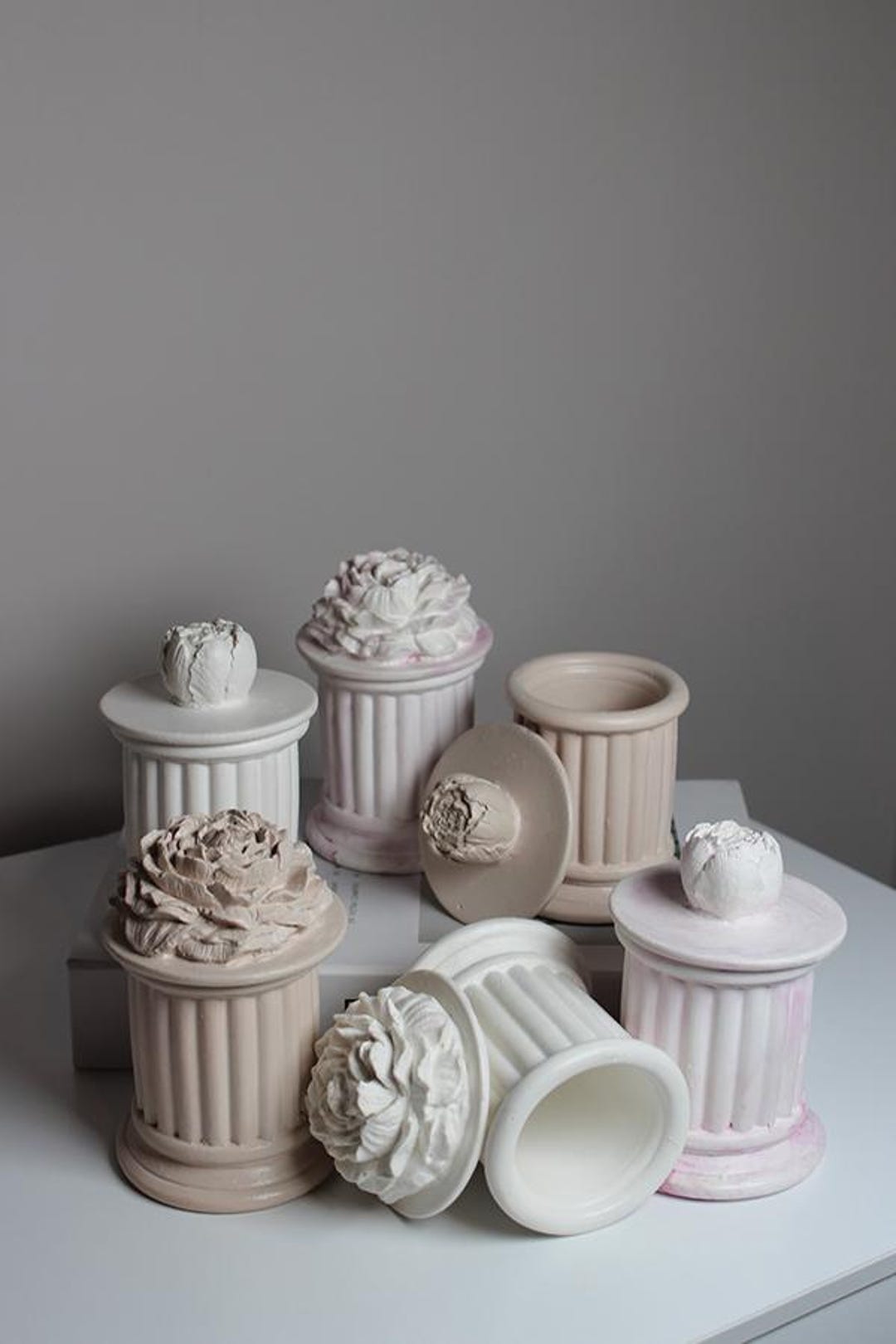 Concrete Peony Column Jar – Neoclassical Floral Trinket Storage ...