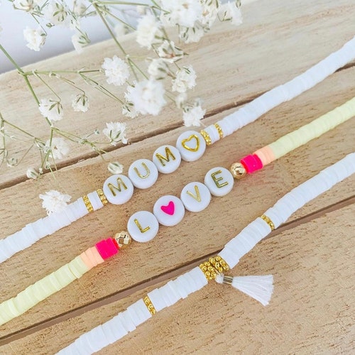 Text Bracelet in Heishi Pearls