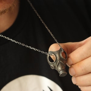 Gas mask Pendant - Oxidized 925 sterling silver War jewelry - biohazard mask - 925 sterling silver necklace - Biomechanics cyberpunk