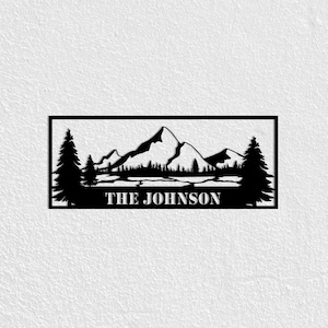 Personalized Mountains Metal Art: Laser Cut Family Name Sign