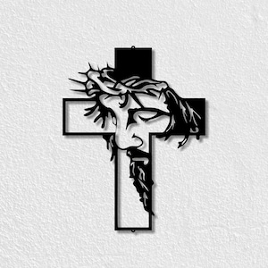Jesus Face Metal Cross Sign, Religious Christian Home Decor, Wall Decor For Indoor/Outdoor