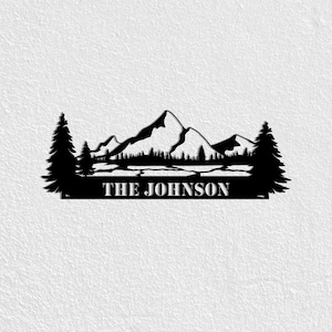 Personalized Mountains Metal Art: Custom Family Name Sign