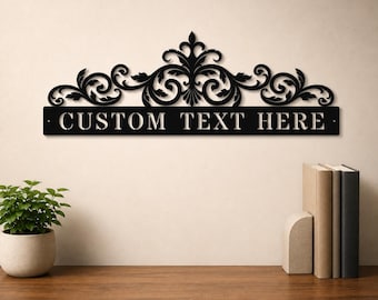 Decorazione murale in metallo con testo personalizzato, targa con nome personalizzato, decorazione floreale