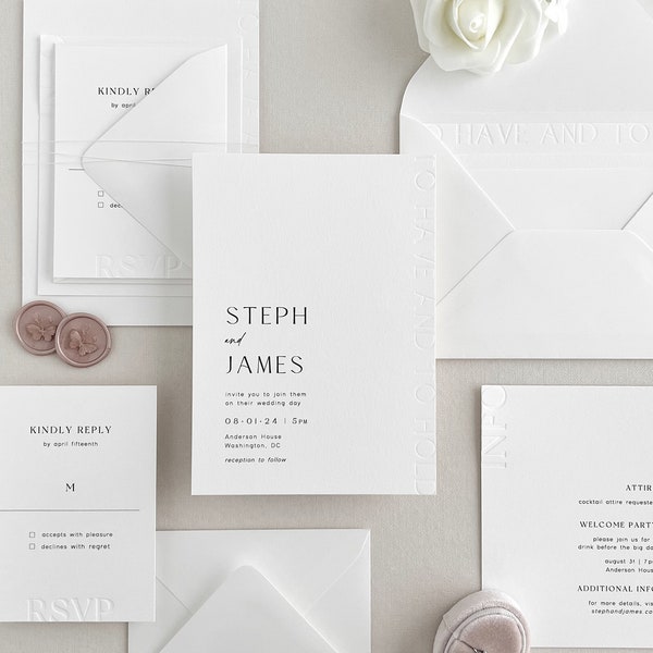 Minimal Chic Wedding Invitation Set | Custom Modern Luxury Wedding Invites with Letterpress Printing | Printed Invitation Set