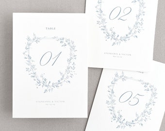 Table Number Cards with Watercolor Florals | Elegant Printed Custom Table Numbers for Wedding | Personalized Signs with Names, Wedding Date