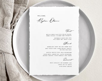 Menu with Place Card, Deckled Edge | Custom Wedding Menu with Guest Name, Hand-Torn Edges, and Calligraphy Font | Personalized Printed Menu