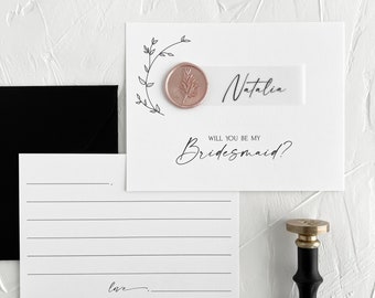 Bridesmaid Proposal Card | &quot;Will you be my Bridesmaid&quot; Cards, Custom Floral Postcard with Vellum and Wax Seal to Ask Bridesmaid Gifts