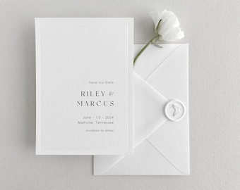 Modern Save the Date with Debossed Border | Simple Minimal Save the Date Cards | Custom Printed Set with Envelopes