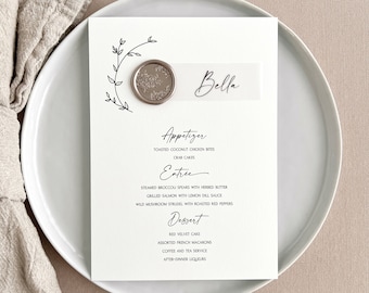 Menu with Place Card, Wax Seal, Vellum | Custom Floral Wedding Menu Card with Vellum Place Card & Wax Seal | Modern Menu Sign with Name Card
