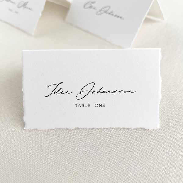 Tented Place Card with Deckled Edge | Modern Wedding Place Card or Escort Card with Calligraphy Font, Torn Edges | Printed Place/Escort Card