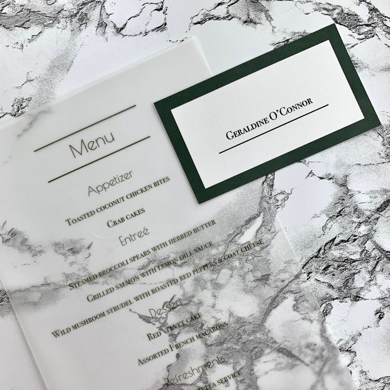 Forest Green Wedding Table Name Card Modern Greenery Wedding Place Card Elegant Emerald Green Wedding Place Card or Escort Card