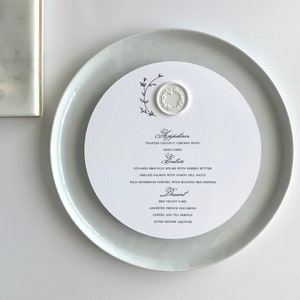 Round Menu with Wax Seal | Unique Custom Wedding Table Menu | Elegant Floral Menu Card with Wax Seal & Script Font | 6.25" Round Dinner Menu