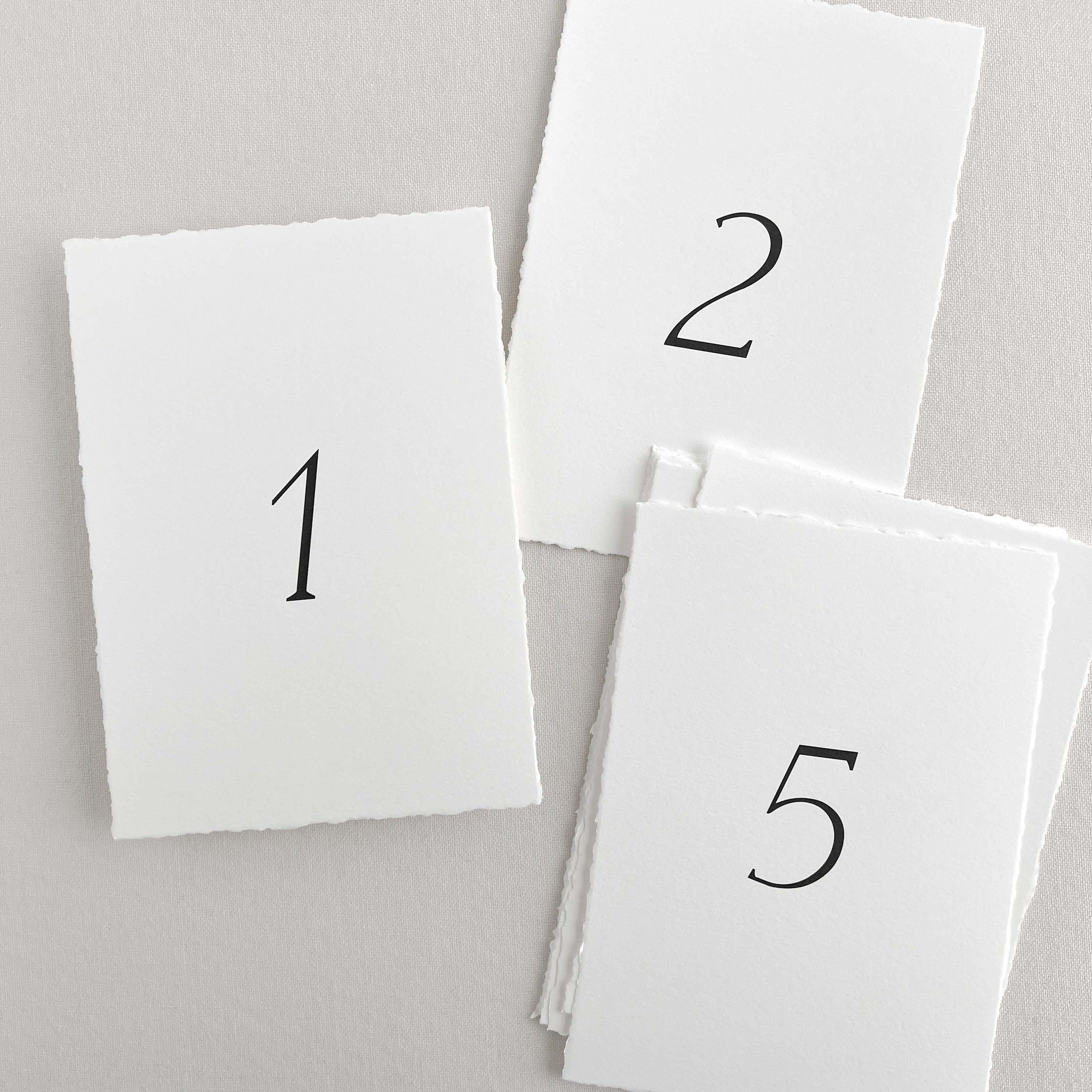 Minimal Table Numbers with Deckled Edge | Classic Simple Wedding Table Number Card with Hand-Torn Edges | Custom 5x7 Printed Table Sign