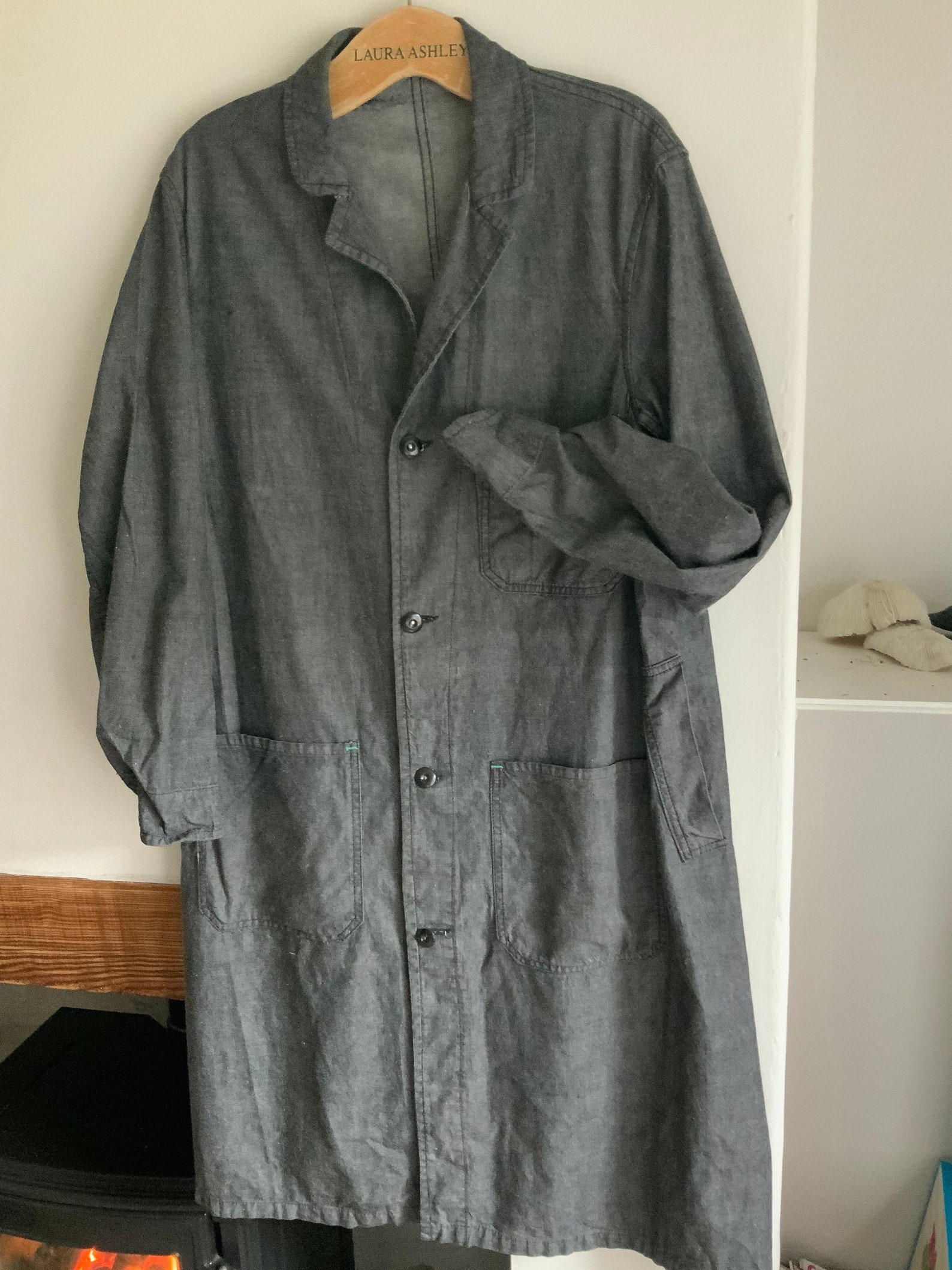 Grey cotton denim shopkeepers coat | Etsy