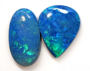 2 Piece Lot 100% Natural Blue Australian Doublet Opal Cabochons Mix Shape With Back Side Boulder Opal.DO-10