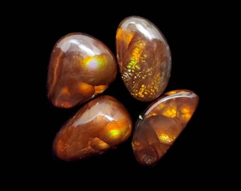 Mexican Fire Agate Cabochons: Loose Gemstones for Jewelry Making (4 Piece Lot)