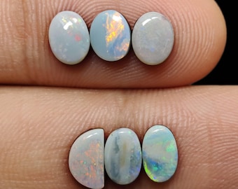 4 Piece Lot Genuine Australian Opal Doublet, Cabochons Shape, Back Side Black Boulder Opal. DO-79