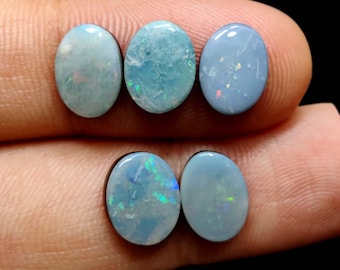 5 Piece Lot Genuine Australian Opal Doublet, Cabochons Shape, Back Side Boulder Opal. DO-69