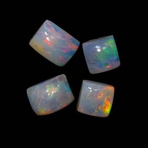 4 Piece Natural White Australian Opal Lot: Cushion Cabochon Gemstones