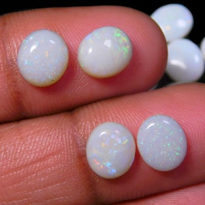 AA Quality Australian Opal Cabochons: White Oval Gemstones, 7x8x3 mm (10 Piece)
