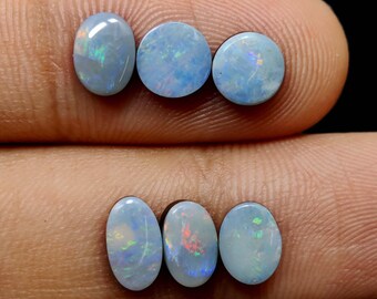6 Piece Lot Genuine Australian Opal Doublet, Cabochons Shape, Back Side Black Boulder Opal. DO-78