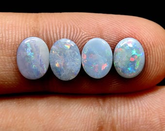 4 Piece Lot Genuine Australian Opal Doublet, Cabochons Shape, Back Side Boulder Opal. DO-72