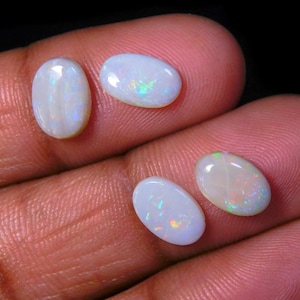 AA Quality Australian Opal Cabochons: White Oval Gemstones, 6x9x3 mm (4 Piece)