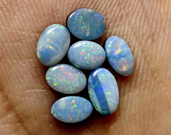 7 Piece Lot Genuine Australian Opal Doublet, Cabochons Shape, Back Side Boulder Opal. DO-85