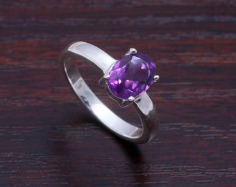 Purple Amethyst Ring / Handmade 925 Sterling Silver Amethyst Jewelry / Simple Amethyst Ring / Stacking Ring / Gift Ring