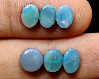 6 Piece Lot Genuine Australian Opal Doublet, Cabochons Shape, Back Side Black Boulder Opal. DO-75