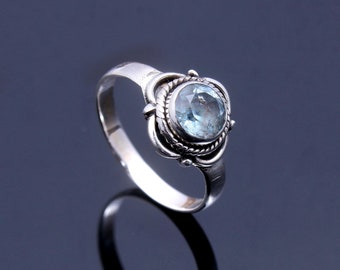 Natural Blue Topaz  925 Sterling Silver Ring With Sky Blue Topaz  Ring,  Handmade jewelry, Silver Gemstone Ring