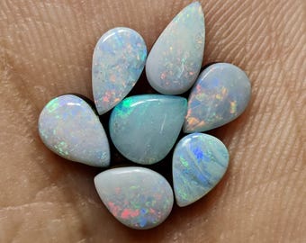 7 Piece Lot Genuine Australian Opal Doublet, Cabochons Shape, Back Side Boulder Opal. DO-84