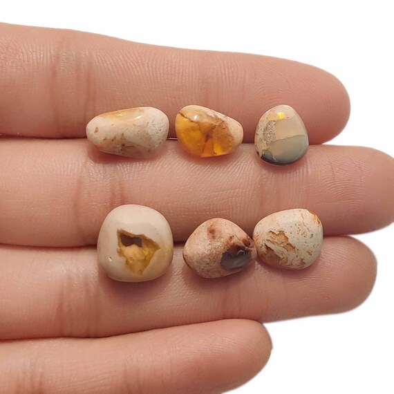 希少なメキシコ産オパールタンブル5個セット、天然母岩付きメキシコ産 