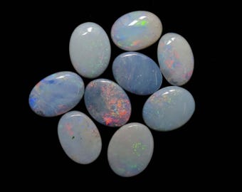 9 Piece Lot Genuine Australian Opal Doublet, Cabochons Shape, Back Side Black Boulder Opal. DO-83