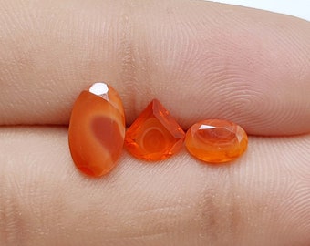 3 Faceted Mexican Opal Cabochons: Orange Matrix Stone Lot