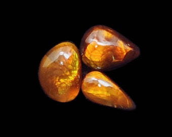 Mexican Fire Agate Cabochons: Loose Gemstones for Jewelry Making (3 Piece)