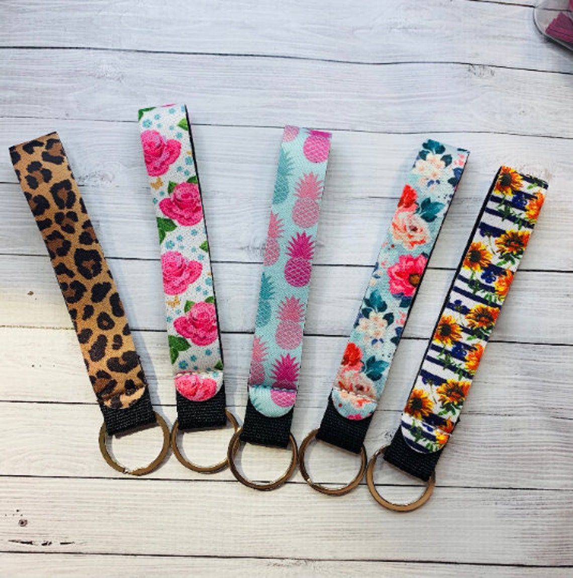 Personalized Wristlet Keychain Sunflower Keychain Cactus Etsy