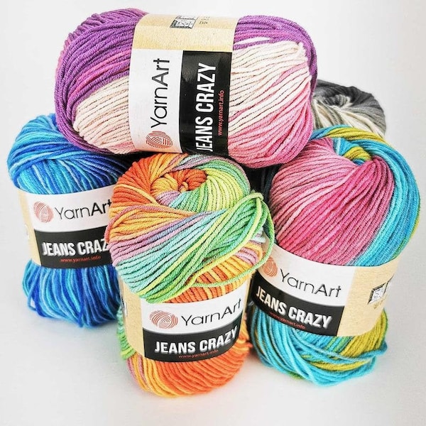 YarnArt Jeans Crazy, yarn dolls gradient yarn crochet yarn knitt yarn cotton yarn amigurrimi multicolor yarn