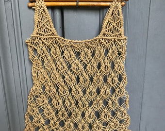 Vintage wooden straw crochet bag with alteration on both side of bag