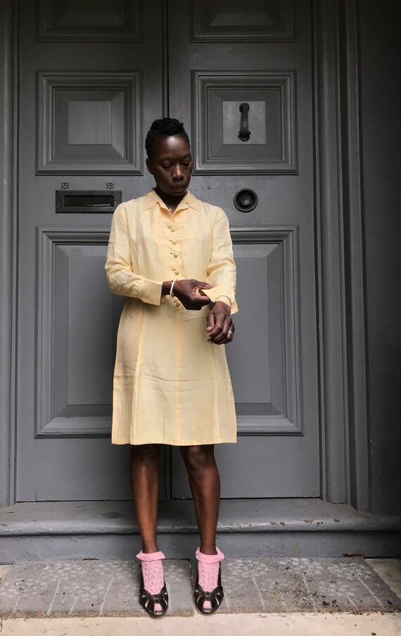 yellow silk dress uk JAYLEY Yellow Silk Blend Shift Dress