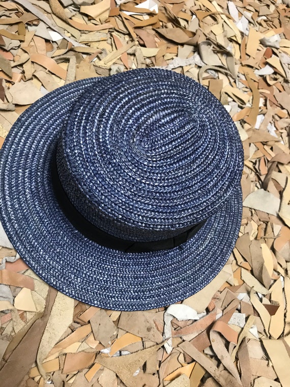 Blue Indigo French Vintage Straw Hat Size 54 Small - Etsy display picture 1