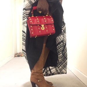 Red vinyl handbag