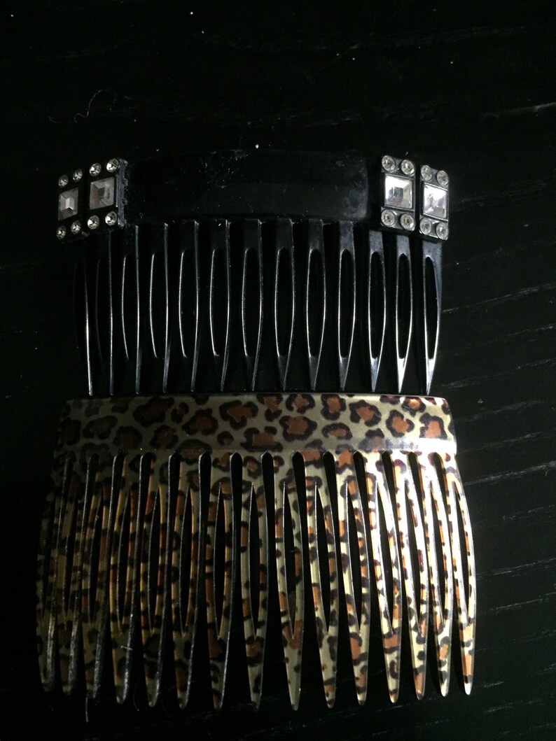 Leopard Comb 2 Vintage Combs , Leopard and a Black With Strass - Etsy