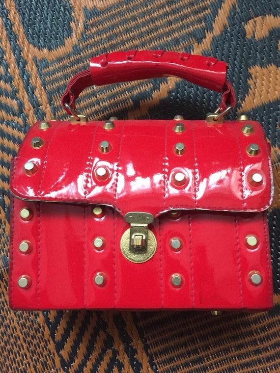 Red vinyl handbag - image 2