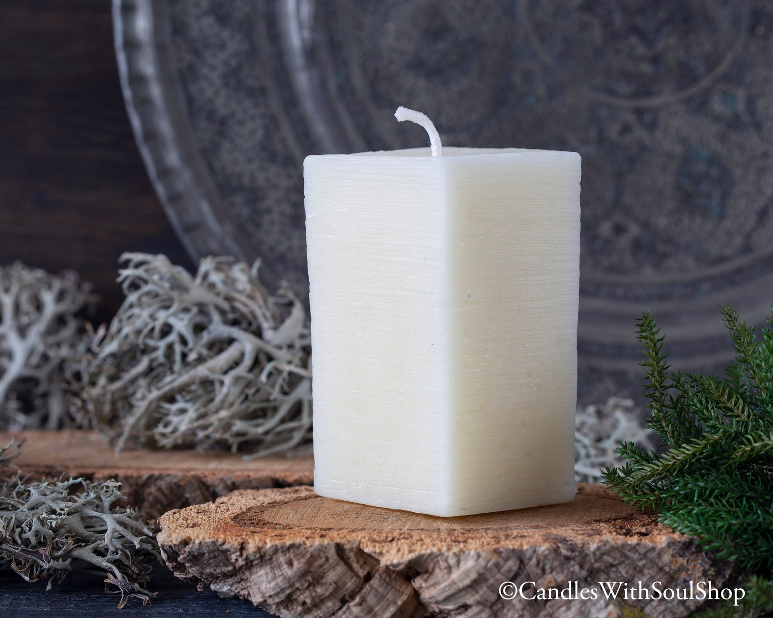 Handmade Pure White Beeswax Cube Pillar Candle for Gift or Etsy