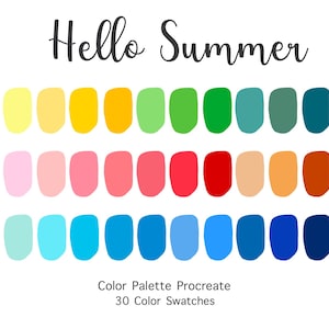 Paleta de cores Procreate Hello Summer | Amostras de cores | Download instantâneo | Paleta Procreate para iPad | Cor digital