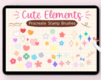 Cute Elements Procreate Stamps | Heart, Star, Flower Brushes (Digital Download)